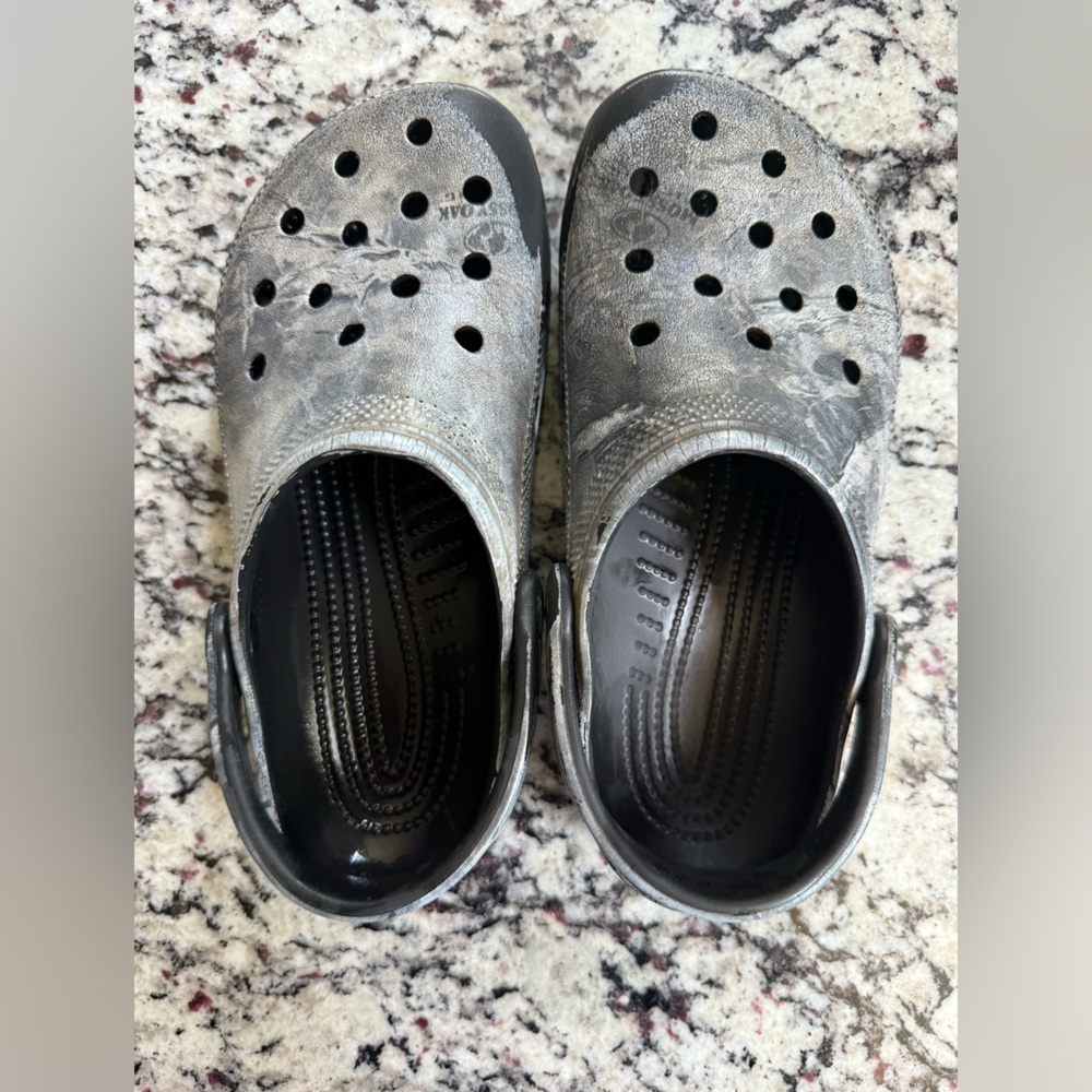 CROCS Silver and Black Water Shoes with Ventilation pretty worn